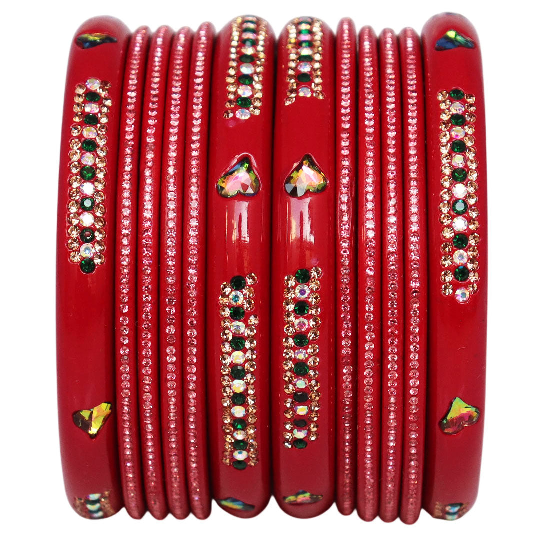 Jaipuri Lac Short Bangles with Heart Shape Kundan & Rhinestones