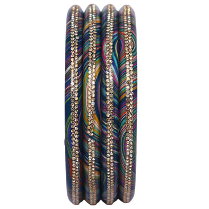 Rajasthani Lahariya Lac Bangles Set with Rhinestone Work by TAJ BRIDAL STORE