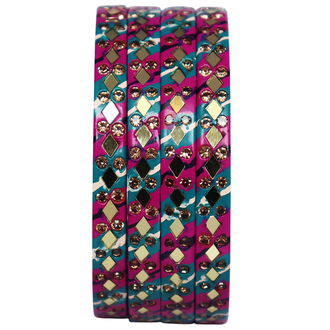 Traditional Rajasthani Leheriya Lac Bangles for Women | Handmade Mirror Work & Rhinestone Bangles by TAJ BRIDAL STORE