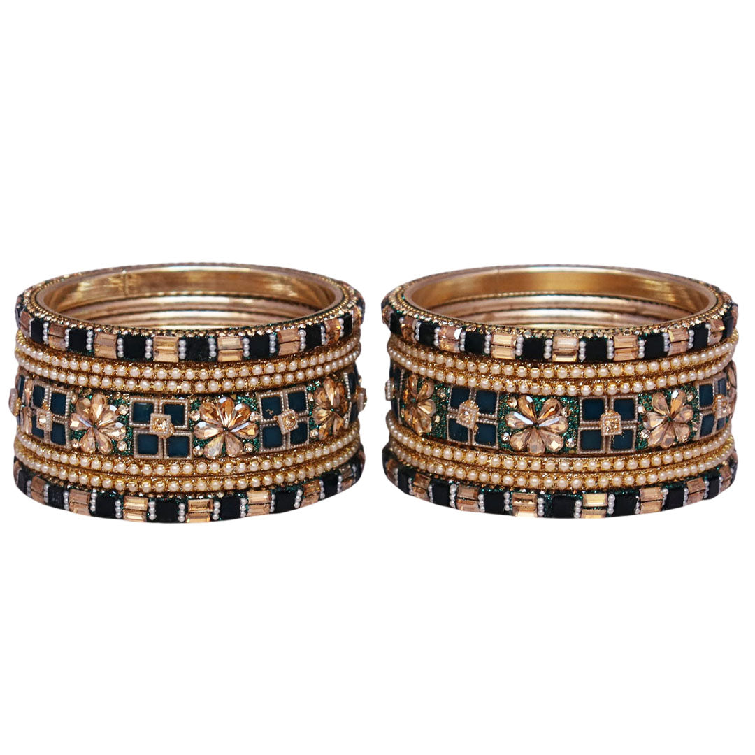 Designer Metal Short Bangles for Wedding with Kundan & Pearl Work
