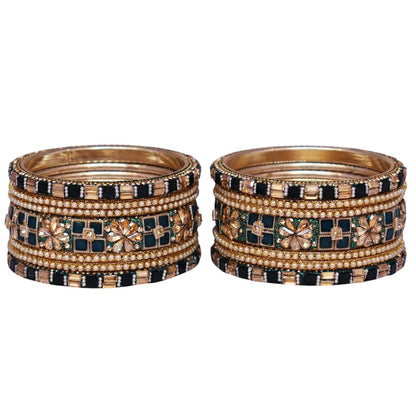 Designer Metal Short Bangles for Wedding with Kundan & Pearl Work