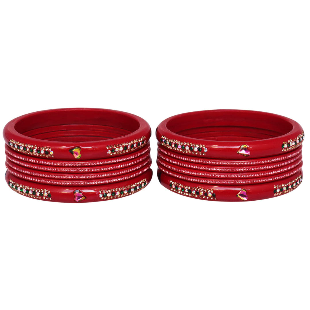 Jaipuri Lac Short Bangles with Heart Shape Kundan & Rhinestones