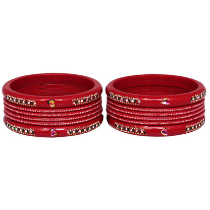 Jaipuri Lac Short Bangles with Heart Shape Kundan & Rhinestones