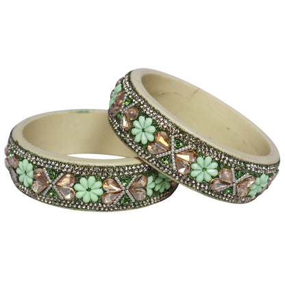 Designer Kundan Lac Bangles with Floral Rhinestones & Pearl Work by TAJ BRIDAL STORE