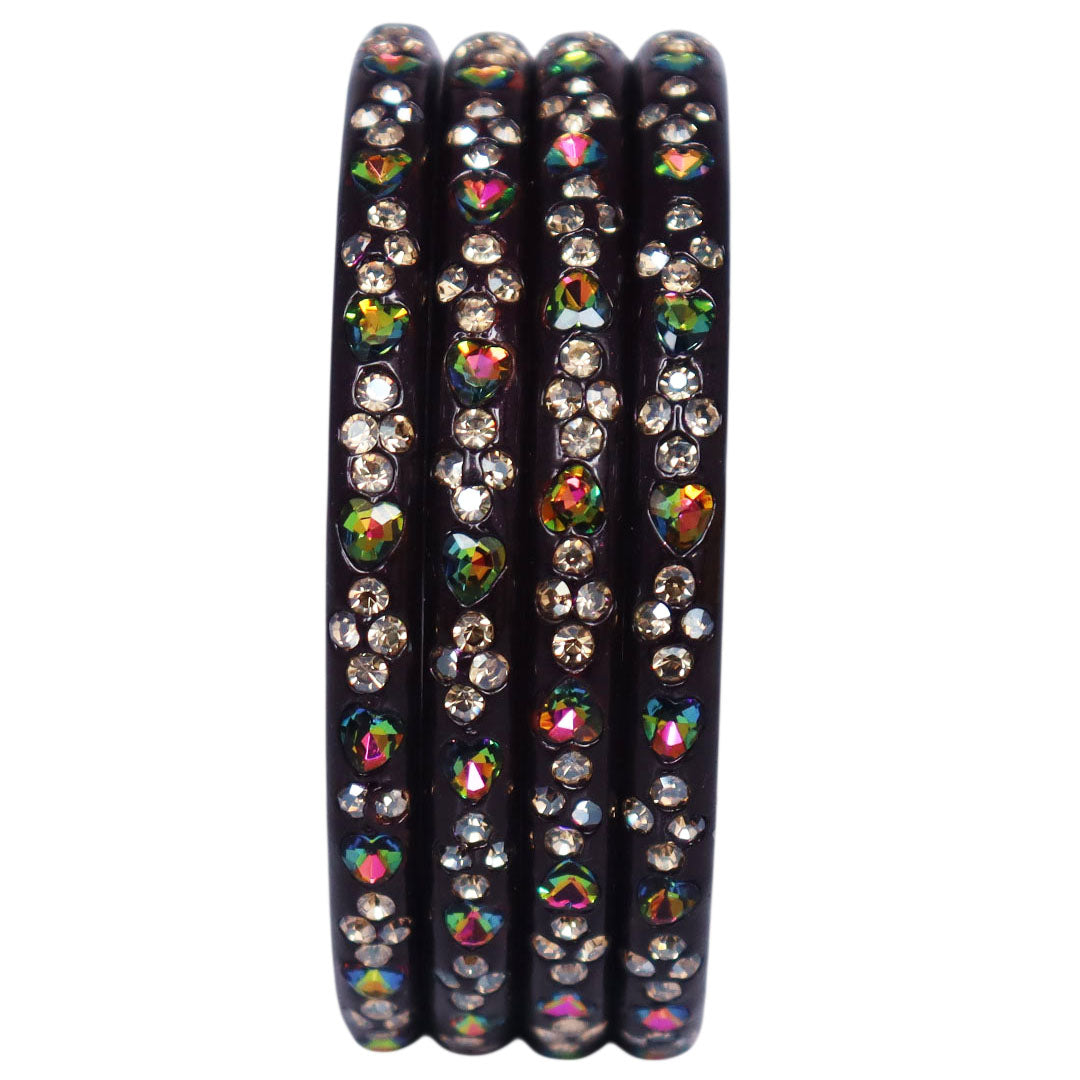 Rajasthani Handmade Lac Bangles with Multicolour Heart-Shaped Stones and Rhinestone Work by TAJ BRIDAL STORE