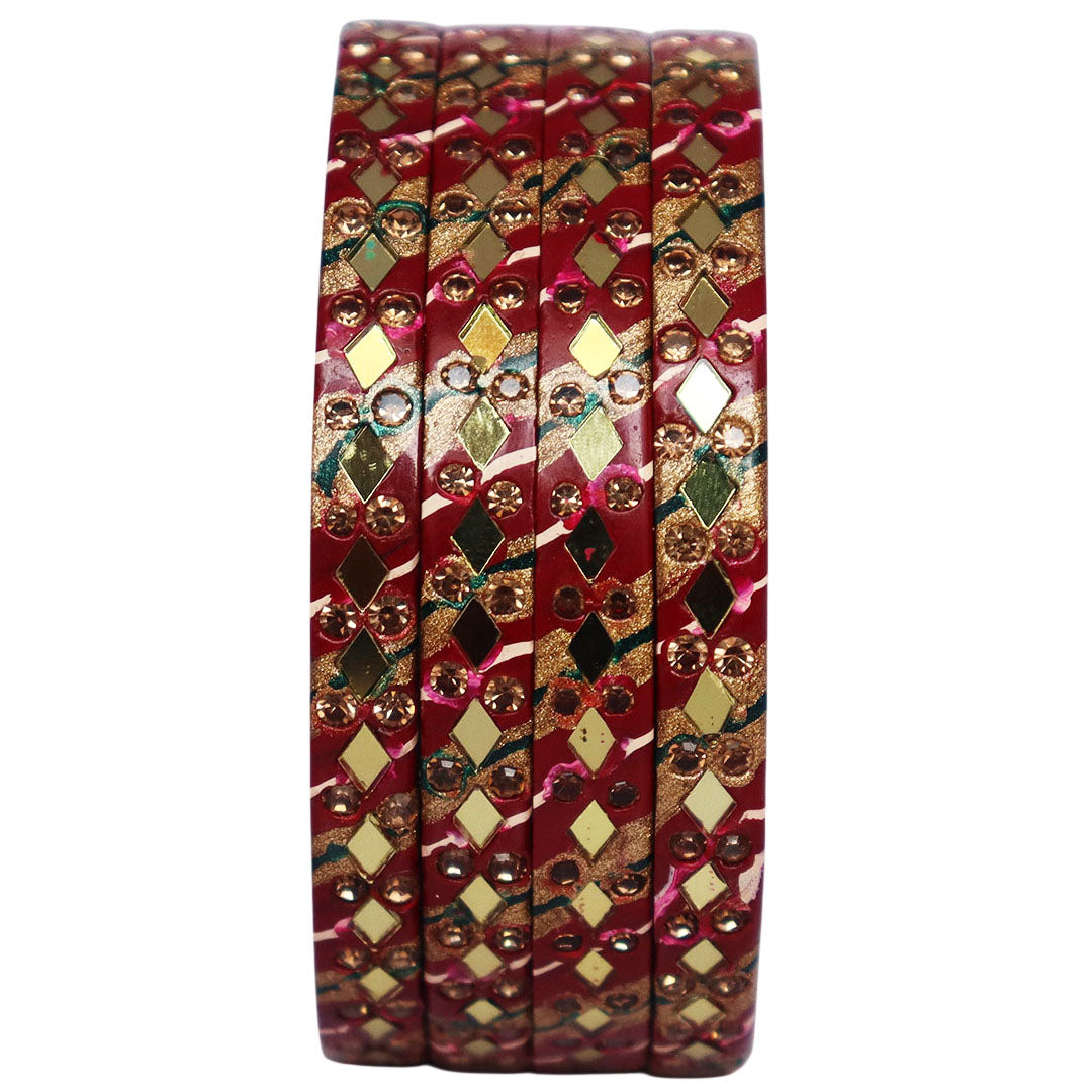 Traditional Rajasthani Leheriya Lac Bangles for Women | Handmade Mirror Work & Rhinestone Bangles by TAJ BRIDAL STORE