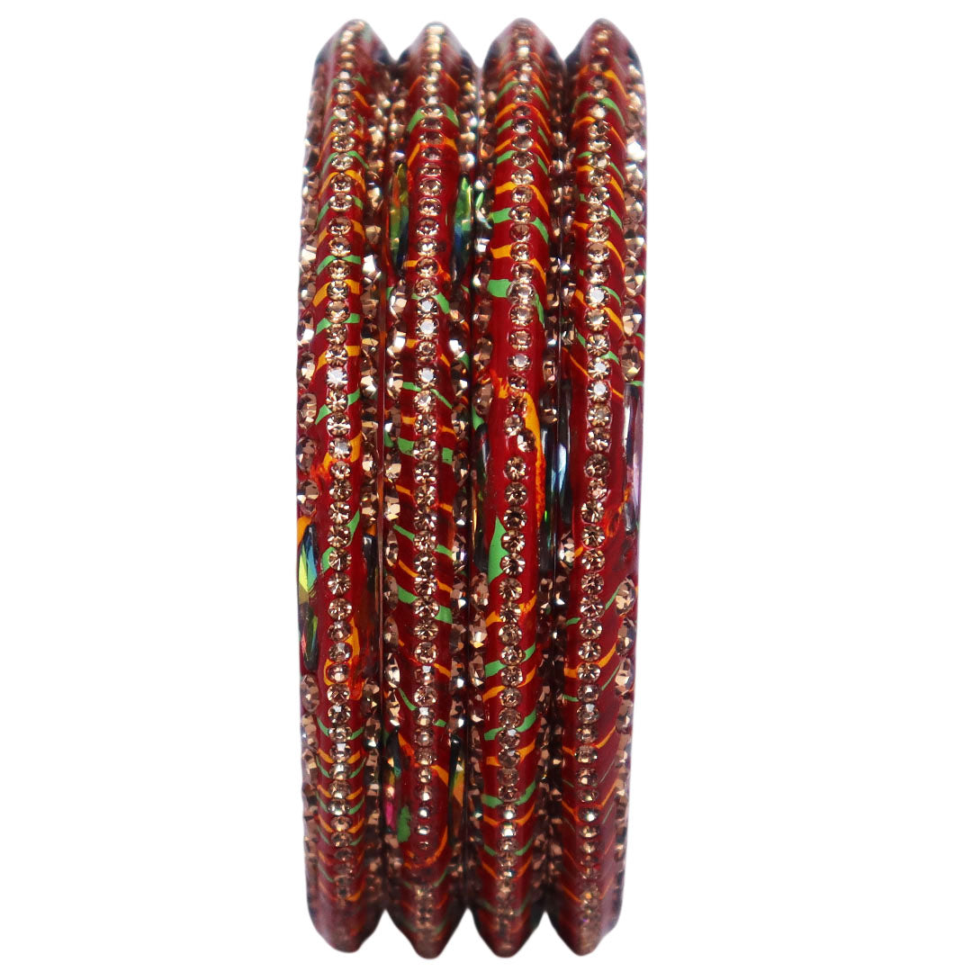 Lehariya Lac Bangles for Women | Traditional Rajasthani Rhinestone Bangles | Glossy Festival & Wedding Bangles By TAJ BRIDAL STORE
