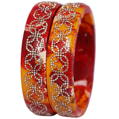 Premium Lac Bangles for Women | Multicolor Marble Finish Rhinestone Traditional Rajasthani Bangles By TAJ BRIDAL STORE
