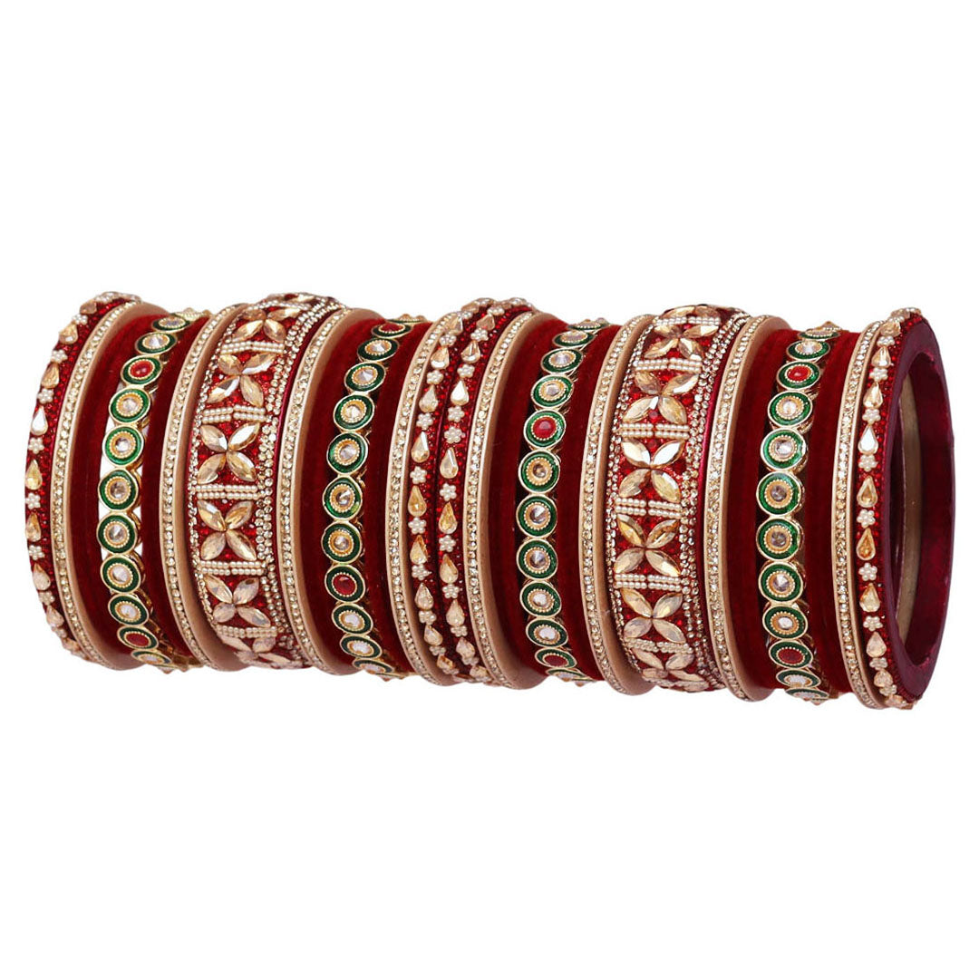 Rajasthani Wedding Chura with Kundan Beads & Velvet Bangles