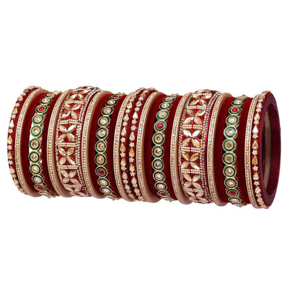 Rajasthani Wedding Chura with Kundan Beads & Velvet Bangles