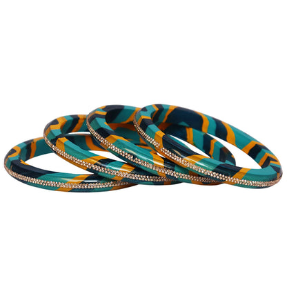 Lac Bangles Set Lahariya Design with Rhinestones Work
