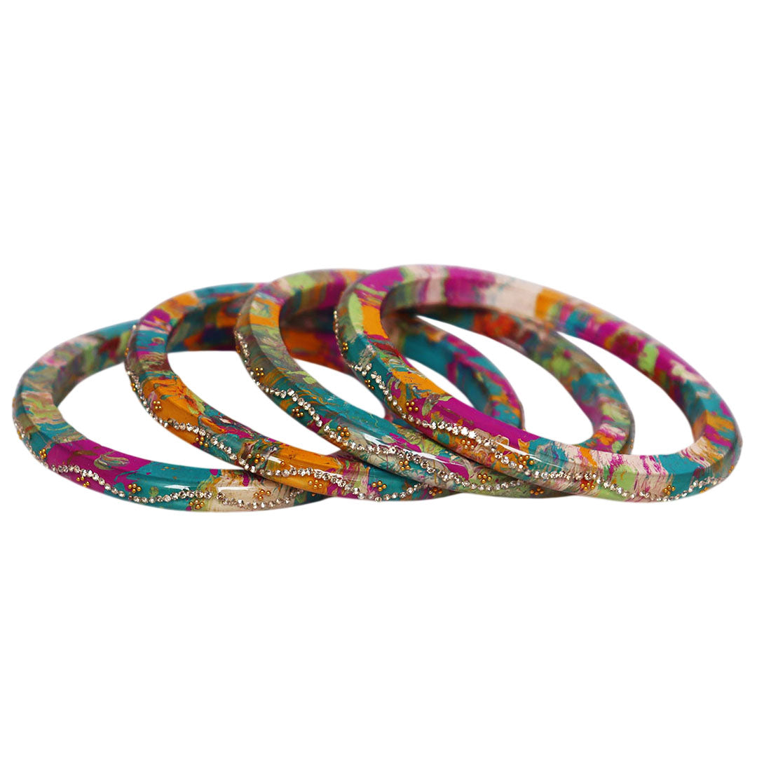 Traditional Jaipuri Pure Lac Bangles for Women with Elegant Rhinestone Wave Design Glossy Ethnic Jewelry Set of 4