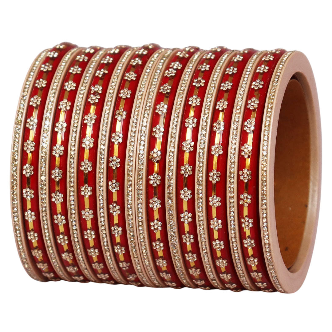 Bridal Rajasthani Lac Bangles Set with Floral Stone Work