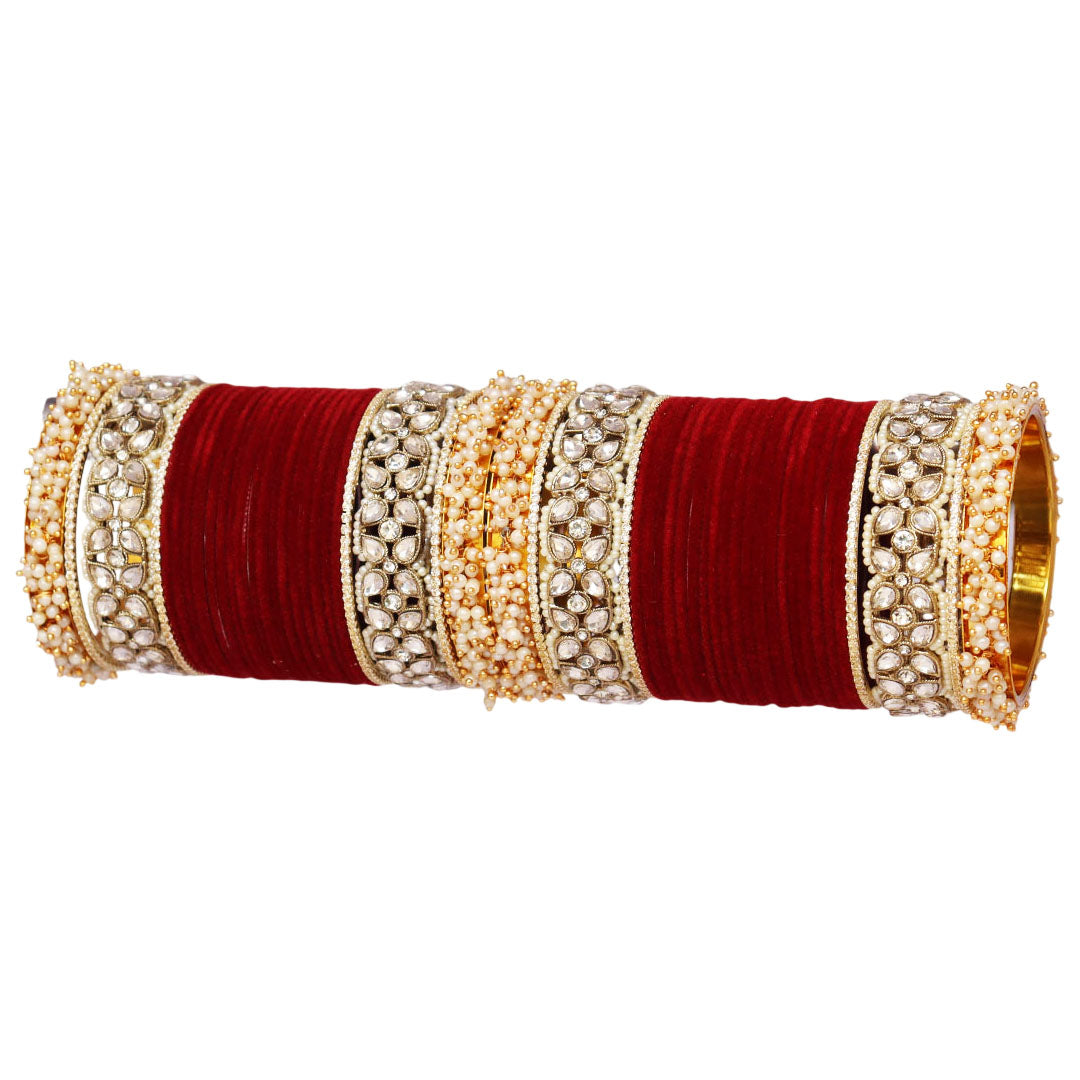 Premium Bridal Metal Bangles – Kundan Stone & Pearl Embellished