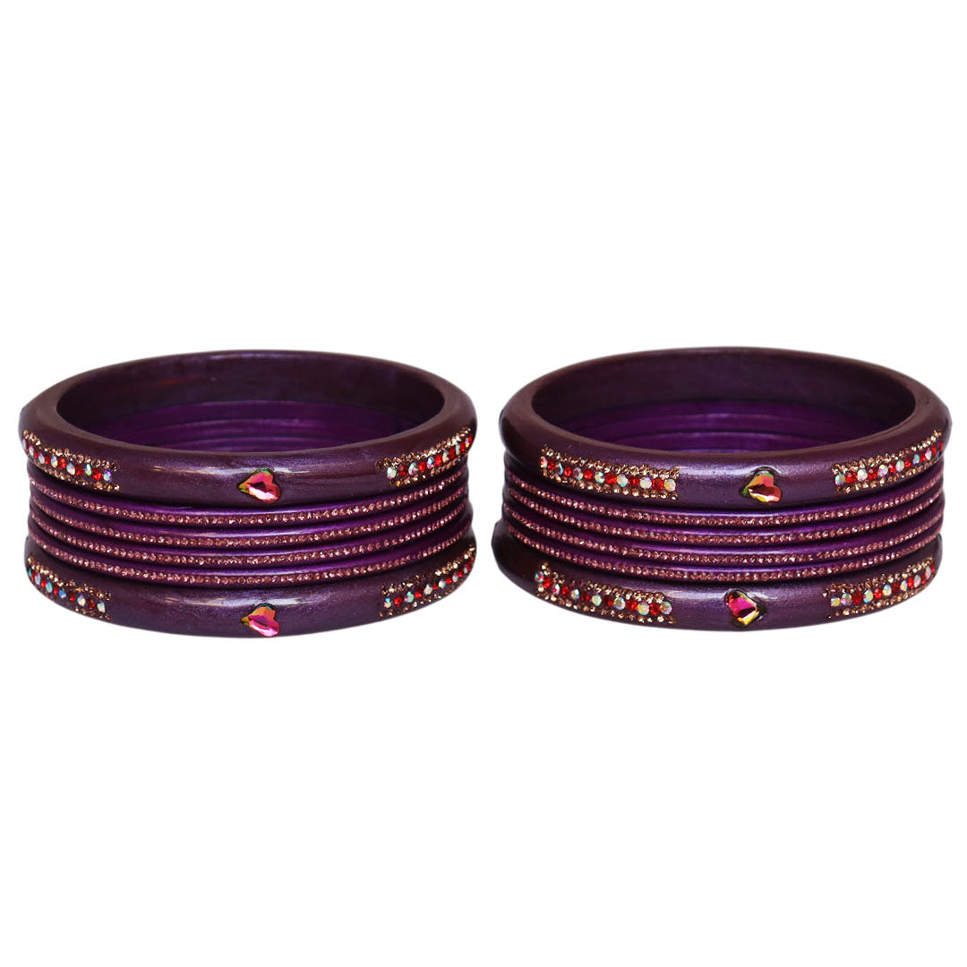 Jaipuri Lac Short Bangles with Heart Shape Kundan & Rhinestones