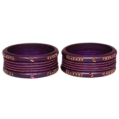 Jaipuri Lac Short Bangles with Heart Shape Kundan & Rhinestones