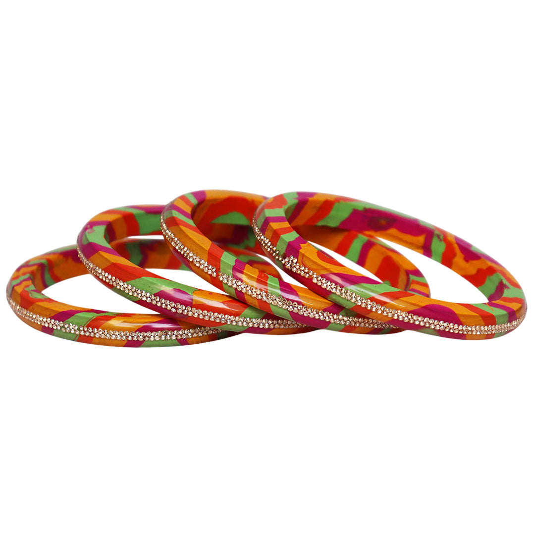 Lac Bangles Set Lahariya Design with Rhinestones Work