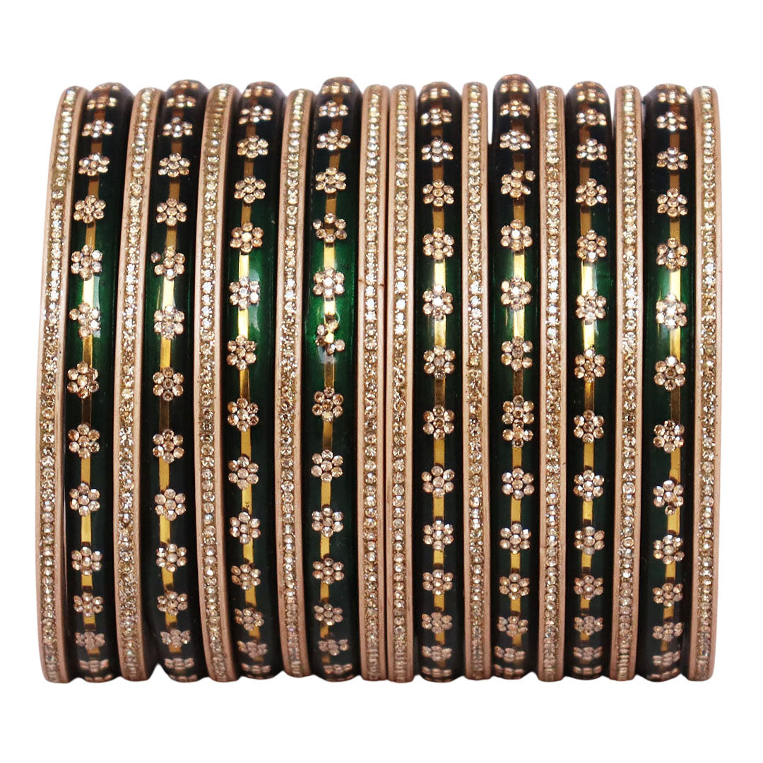 Bridal Rajasthani Lac Bangles Set with Floral Stone Work