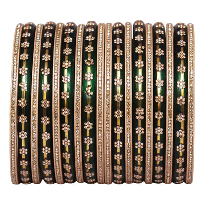 Bridal Rajasthani Lac Bangles Set with Floral Stone Work