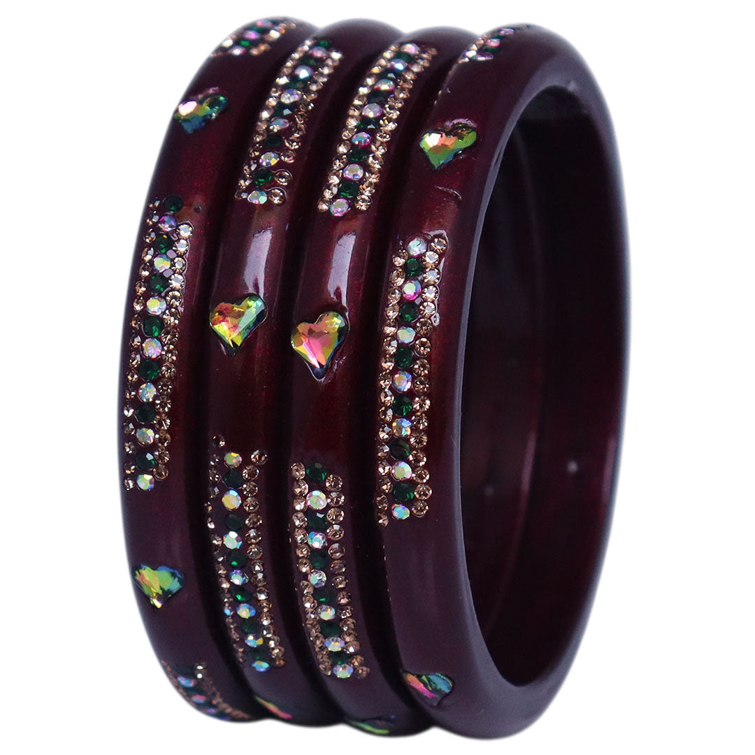 Rajasthani Lac Bangles with Heart Shape Kundan & Rhinestones