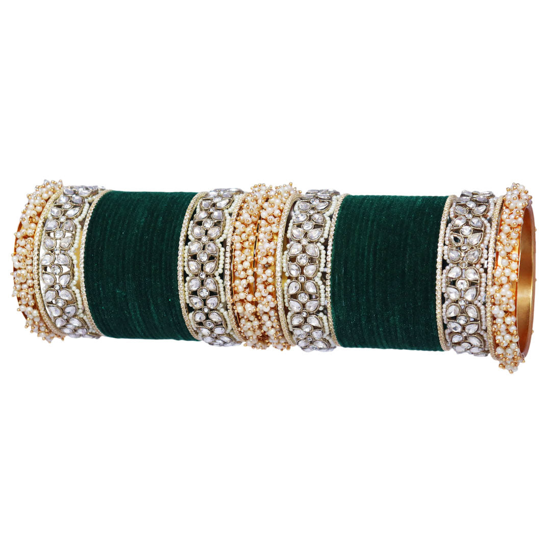 Premium Bridal Metal Bangles – Kundan Stone & Pearl Embellished