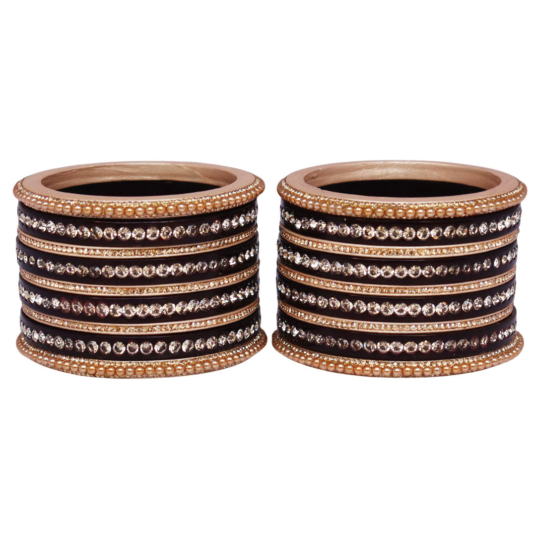 Rajasthani Lac Bangles Set with Rhinestone & Synthetic Beads Work