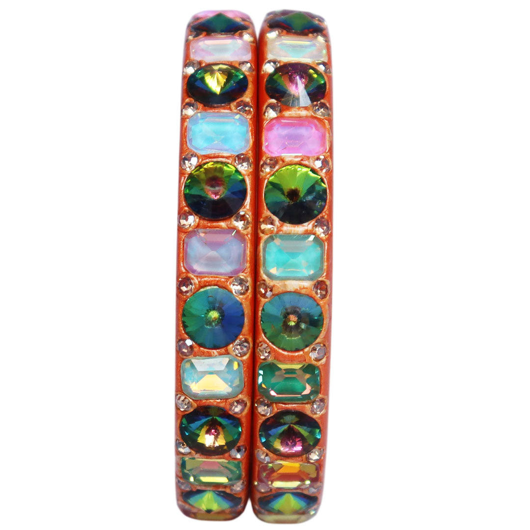 Handmade Rajasthani Lac Bangles with Antique Finish | Multicolor Stone Bangles for Women