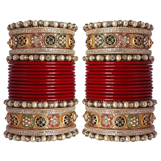 Punjabi bridal chura set with Meenakari gold-tone kada by TAJ BRIDAL STORE