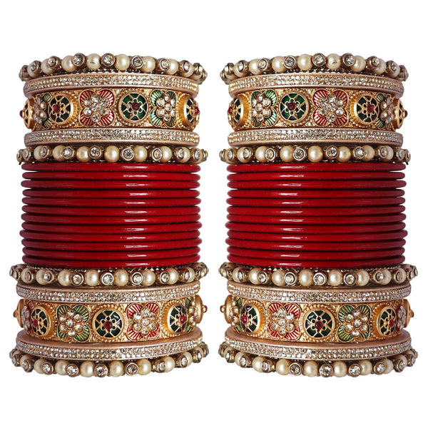 Punjabi Bridal Chura Set with Meenakari Gold-Tone Kada by TAJ BRIDAL STORE