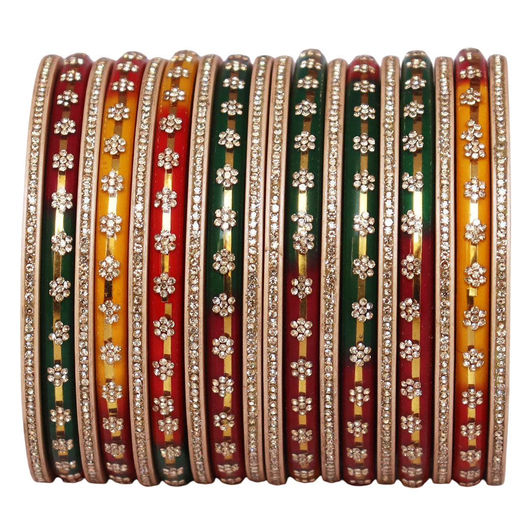 Bridal Rajasthani Lac Bangles Set with Floral Stone Work