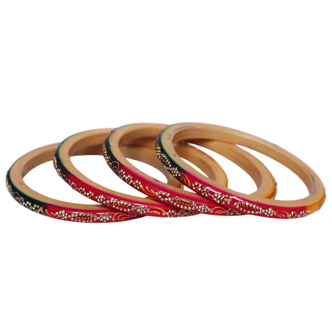 Handmade Pure Lac Bangles for Women with Handpainted Golden Leaf & Stone Work | Traditional Jaipur Rajasthani Bangles | Set of 4 | TAJ BRIDAL STORE