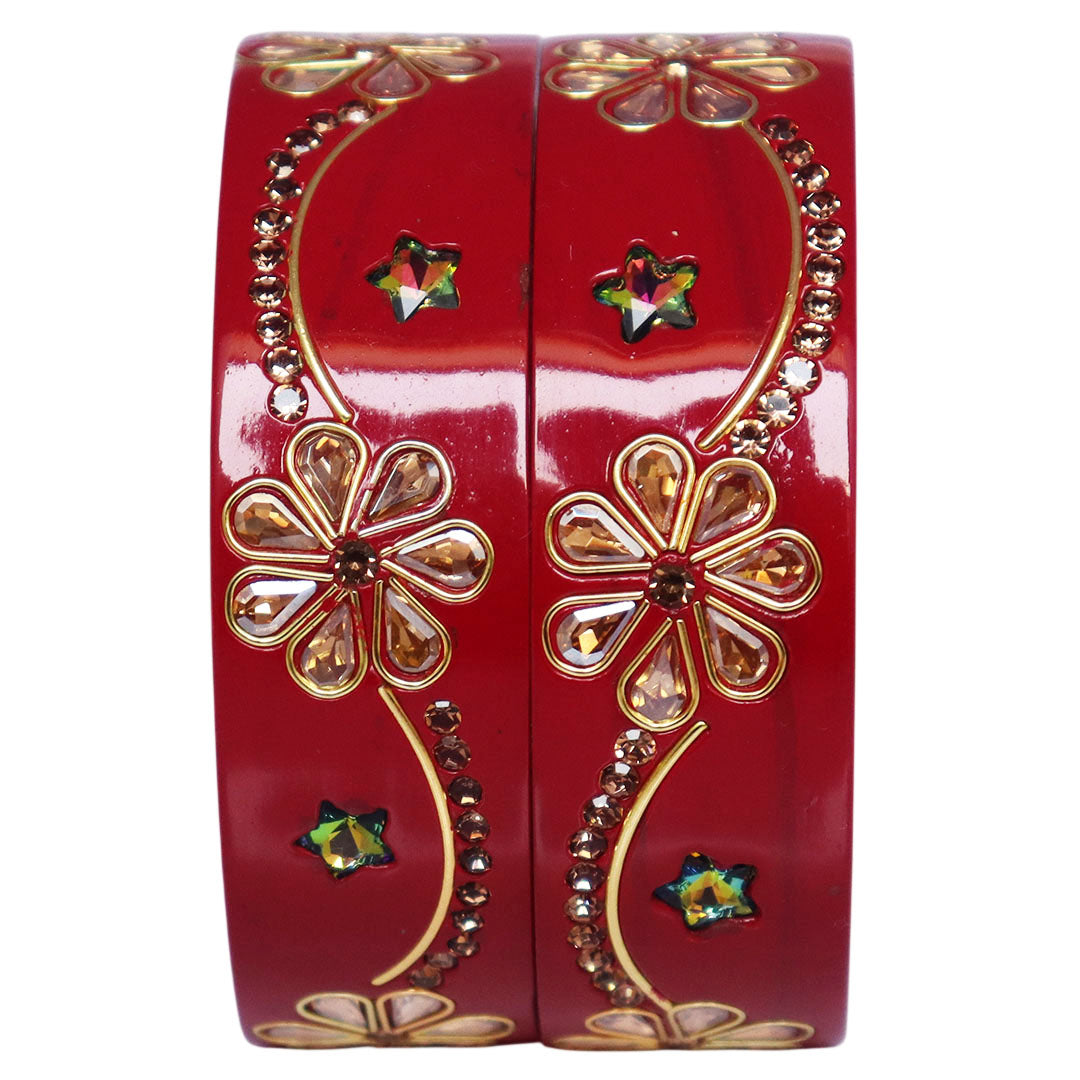 Jaipuri Lac Bangles Kundan Rhinestone Flower Designer Kada