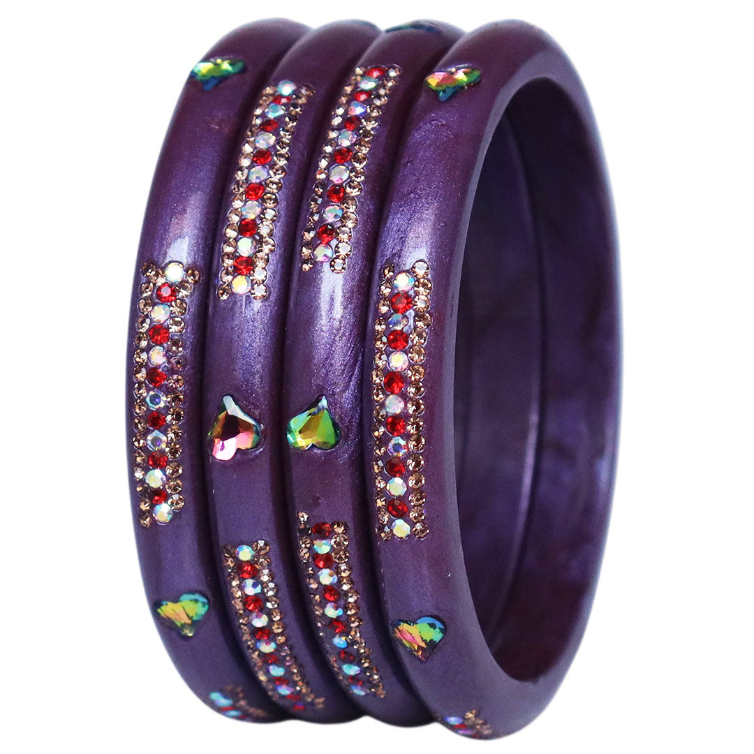 Rajasthani Lac Bangles with Heart Shape Kundan & Rhinestones