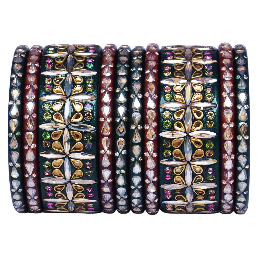 Stylish Short Lac Bangles Set With Latest Kundan-Rhinestones Design