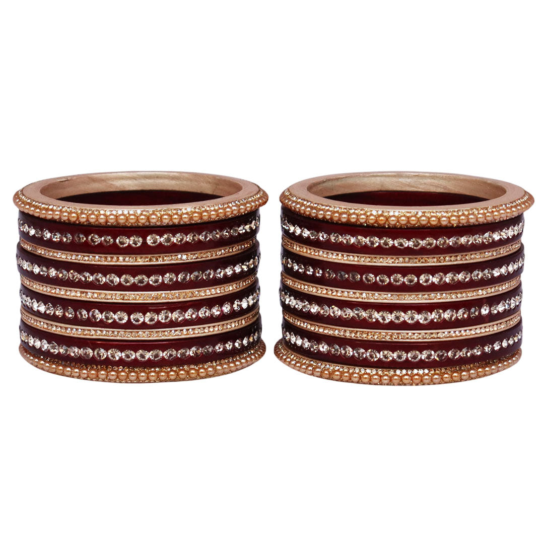 Rajasthani Lac Bangles Set with Rhinestone & Synthetic Beads Work
