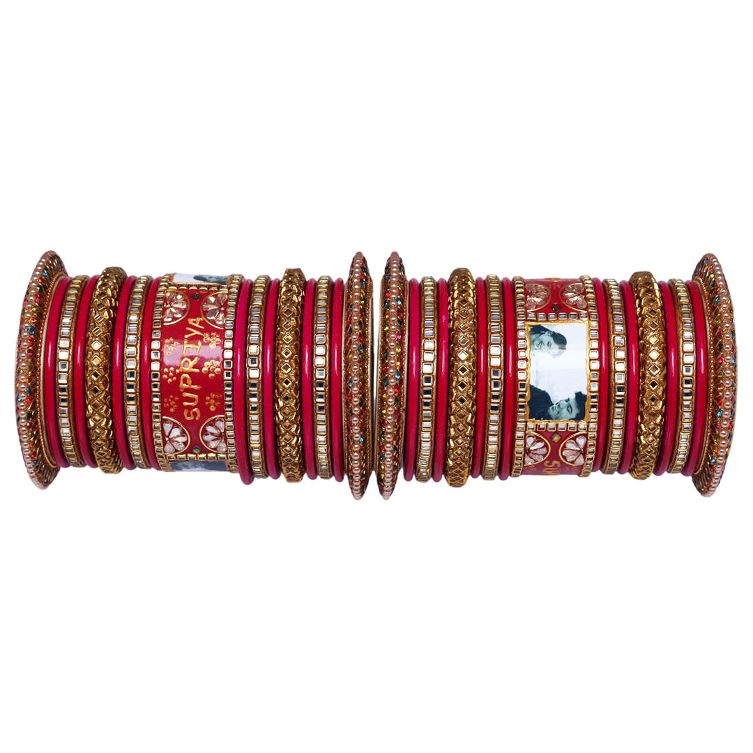 Name and Photo Bangles Set Personalized Wedding Chura Set