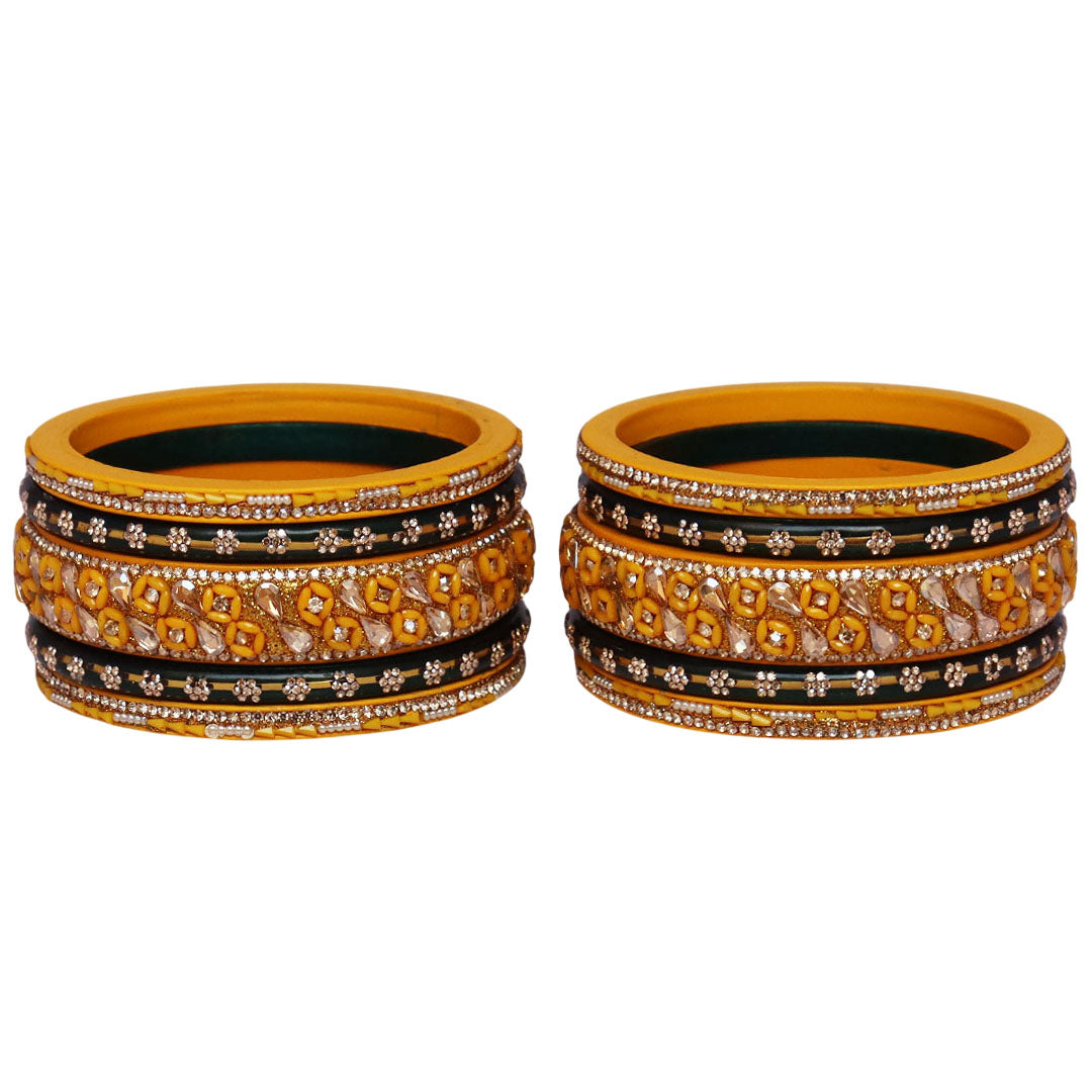 Fancy Jaipuri Lac Short Bangles Set with Kundan & Beads Design