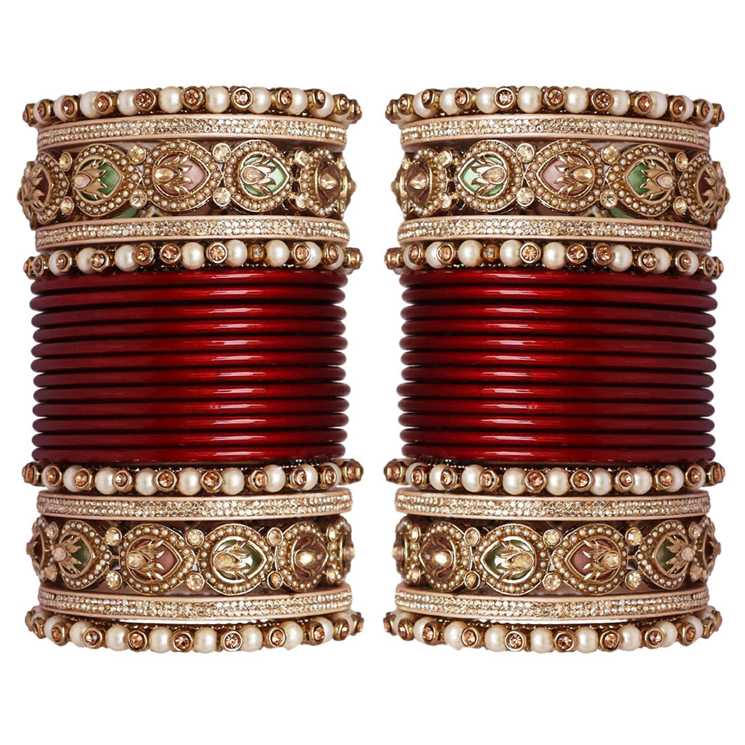 Lac Punjabi Chura Set with Designer Artificial Stone Kada