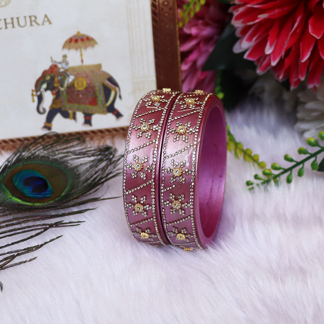 Designer Lac Bangles For Girls in Rhinestones Design