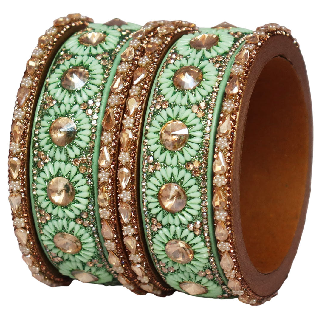 Beautiful Lac Bangles Set with Floral Stone Design for Brides
