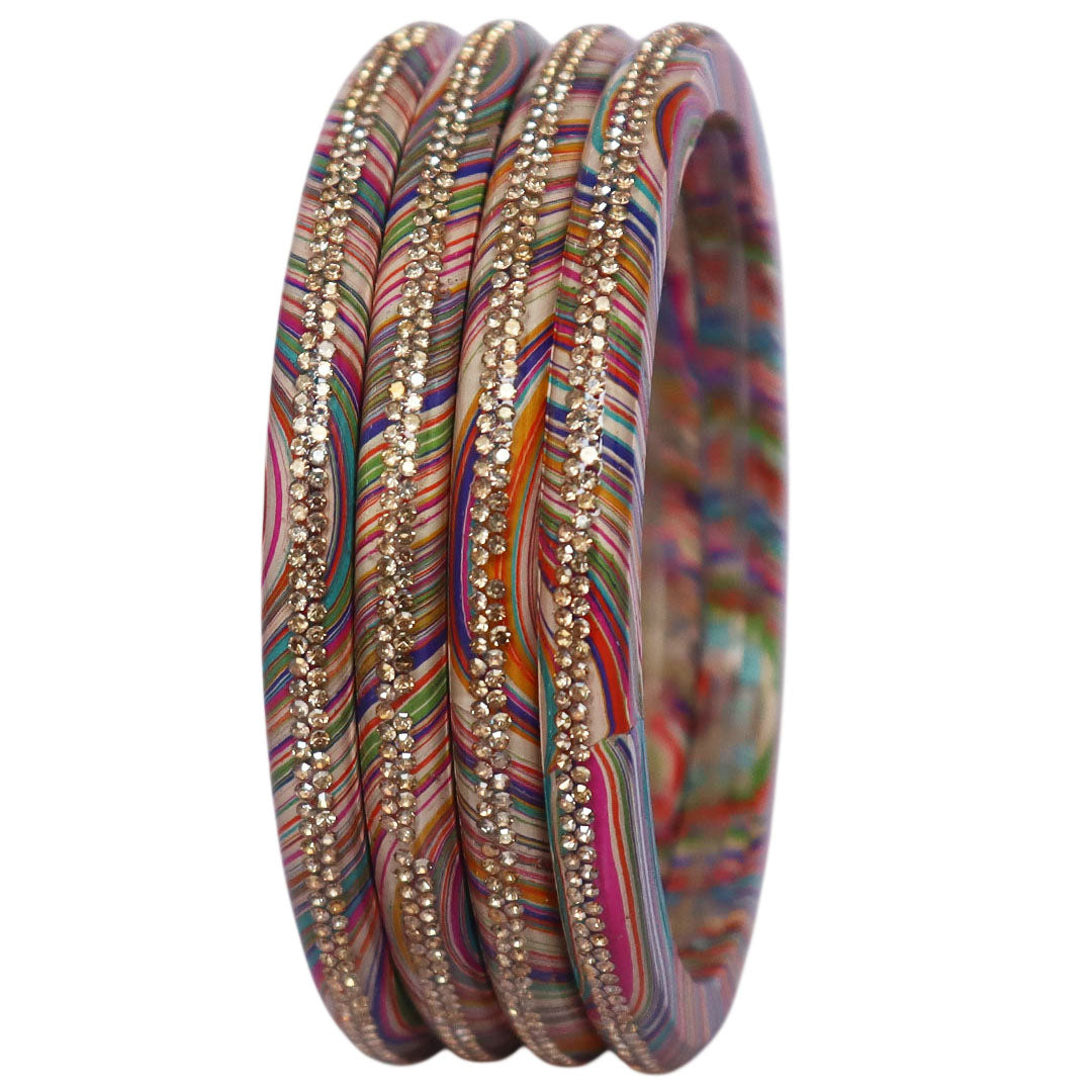 Rajasthani Lahariya Lac Bangles Set with Rhinestone Work by TAJ BRIDAL STORE