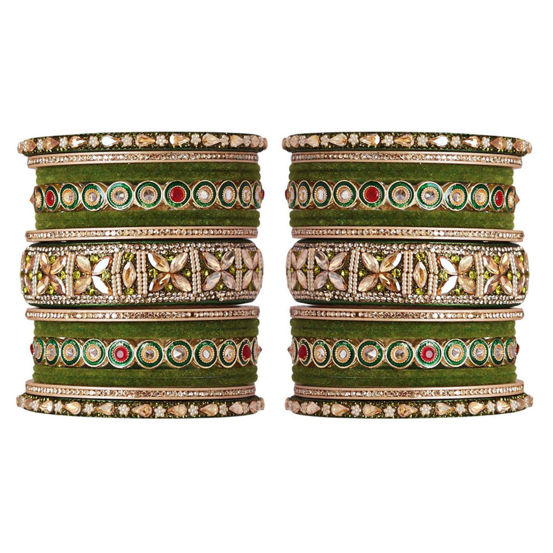 Rajasthani Wedding Chura with Kundan Beads & Velvet Bangles