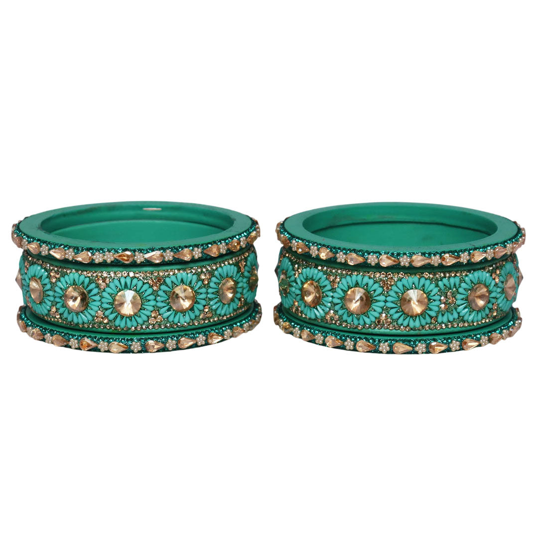 Beautiful Lac Bangles Set with Floral Stone Design for Brides