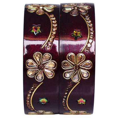 Jaipuri Lac Bangles Kundan Rhinestone Flower Designer Kada