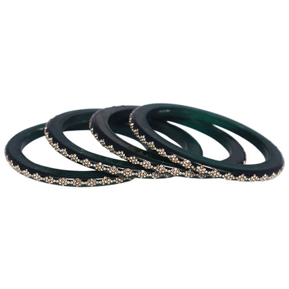 Glossy lac bangles set of 4 with rhinestone work