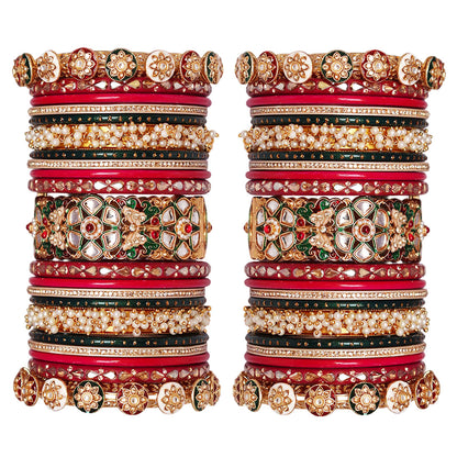 Rajwadi Wedding Chura Set With Luxury Butterfly Kundan Bangles