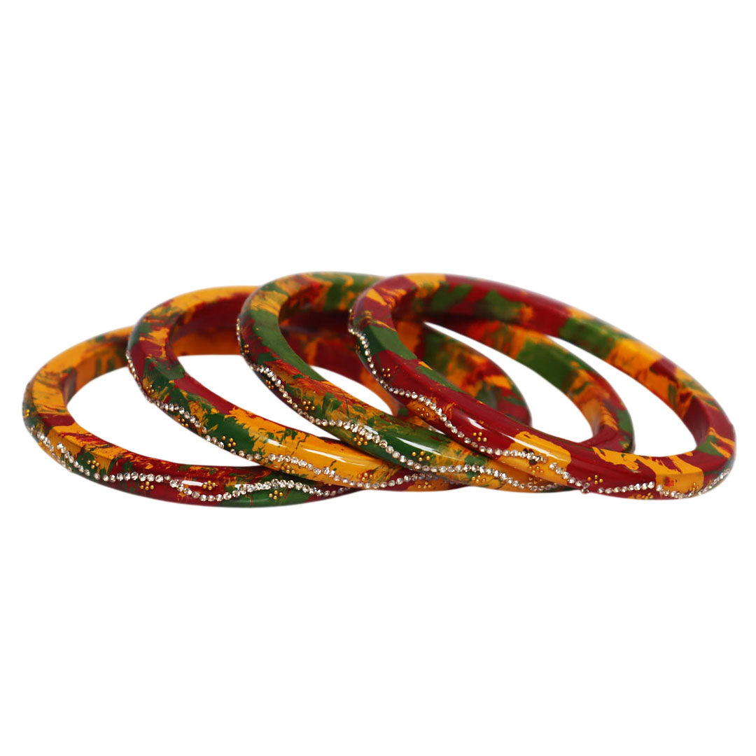 Ethnic Handmade Pure Lac Bangles for Women with Rhinestone Wave Pattern Glossy Jaipur Rajasthani Bangles Set of 4