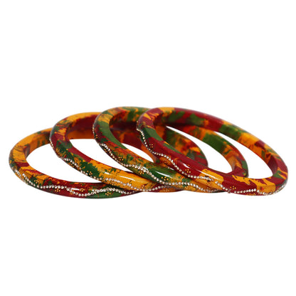 Ethnic Handmade Pure Lac Bangles for Women with Rhinestone Wave Pattern Glossy Jaipur Rajasthani Bangles Set of 4