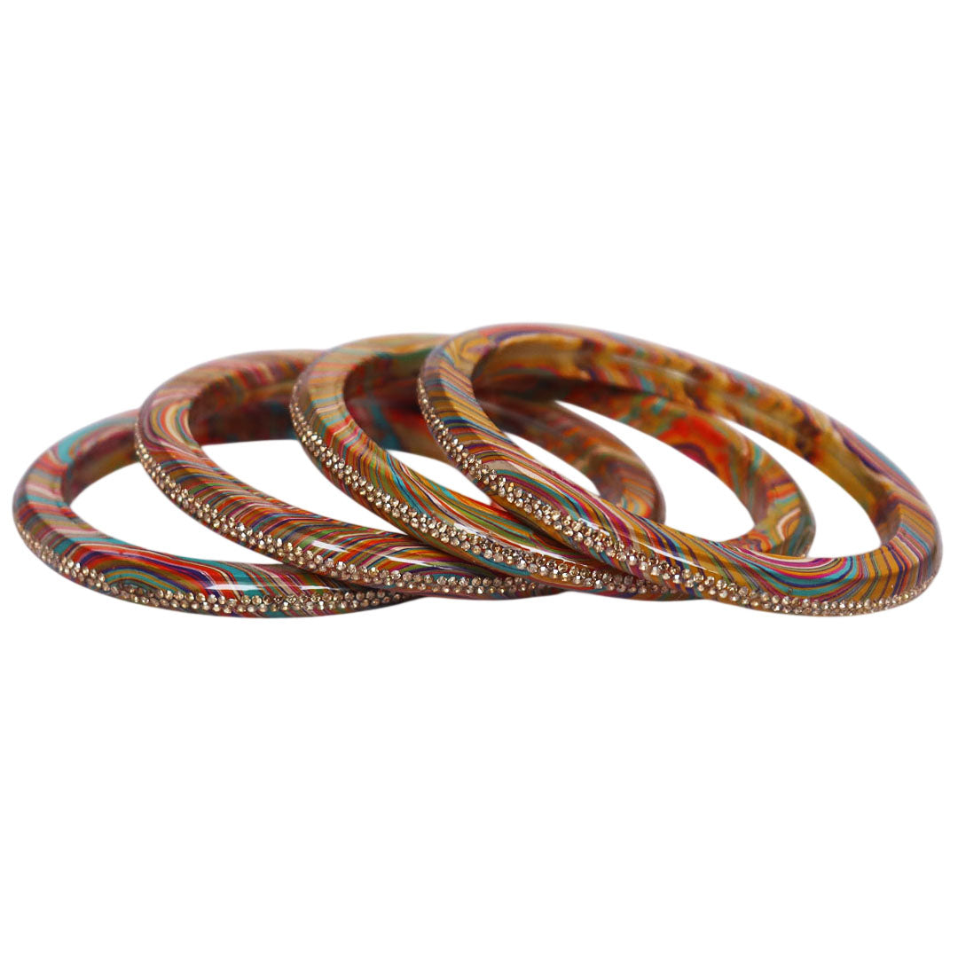 Rajasthani Lahariya Lac Bangles Set with Rhinestone Work by TAJ BRIDAL STORE