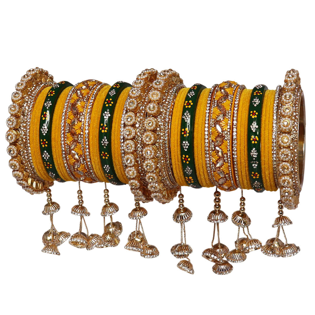 Premium Raksha Bandhan Special Bangles Set in Yellow-Green Combination